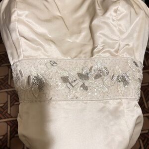 Strapless silk satin gown, champagne color